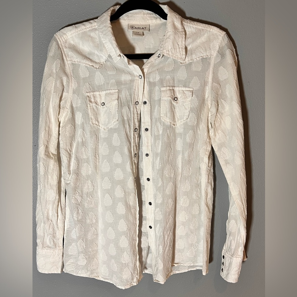 ARIAT Snap Shirt White with Leaf Print Sz L